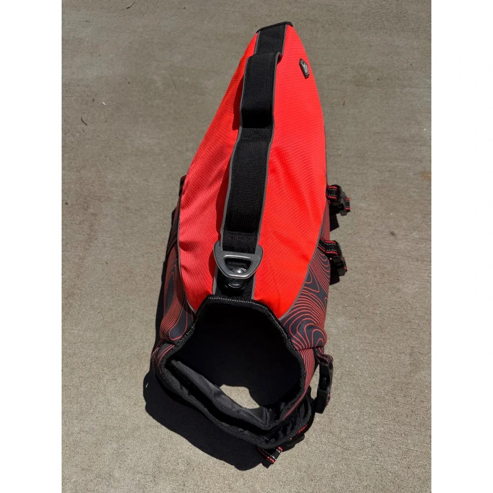 Arcadia Trail Flotation‎ Coat Dog Life Jacket Large Coral Red Topo Print NWOT